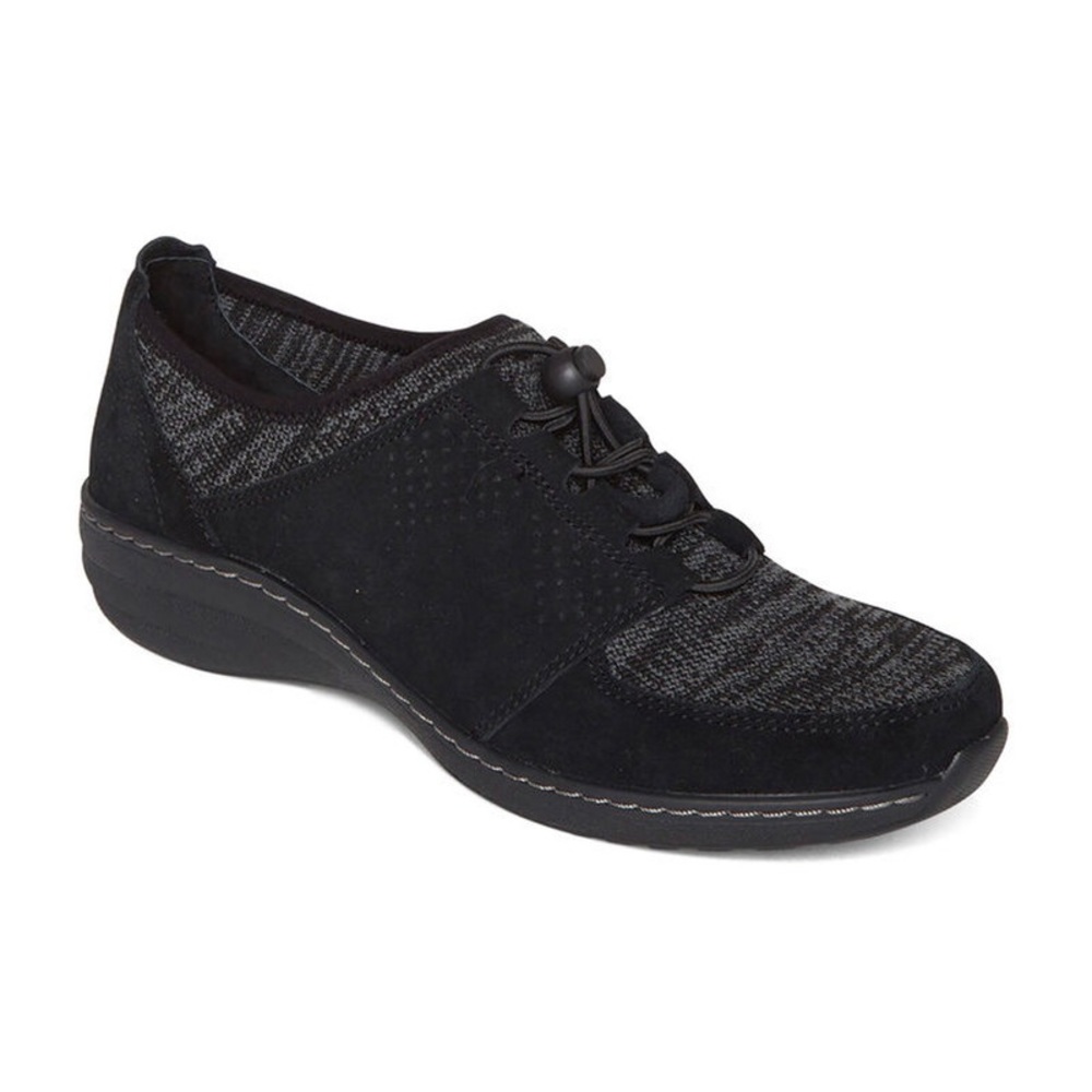 Aetrex Black Flats with Breathable Knit Upper and Lace-Up Closure